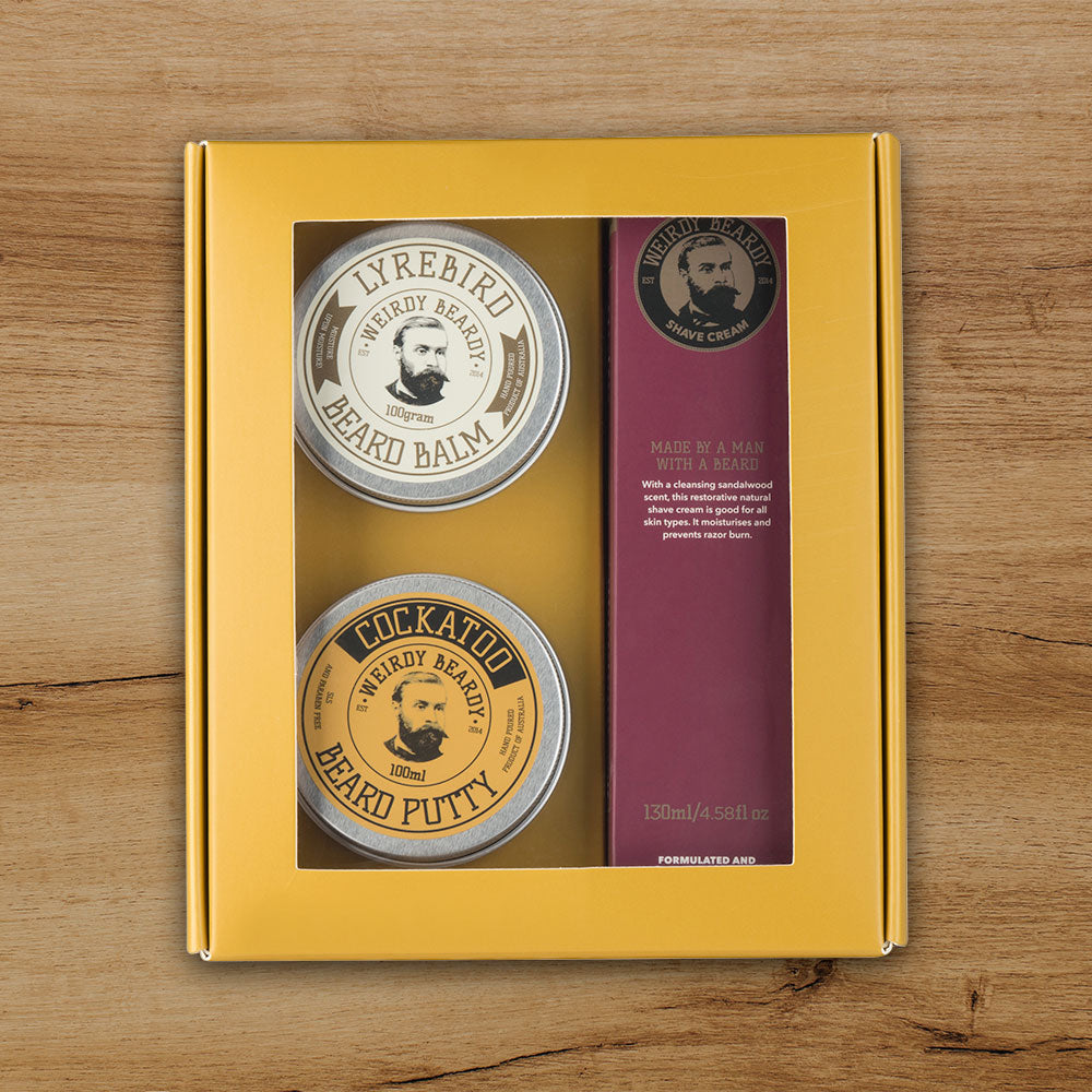 Lyrebird Beard Balm 100g + Cockatoo Beard Putty 100g + Shaving Cream 130ml